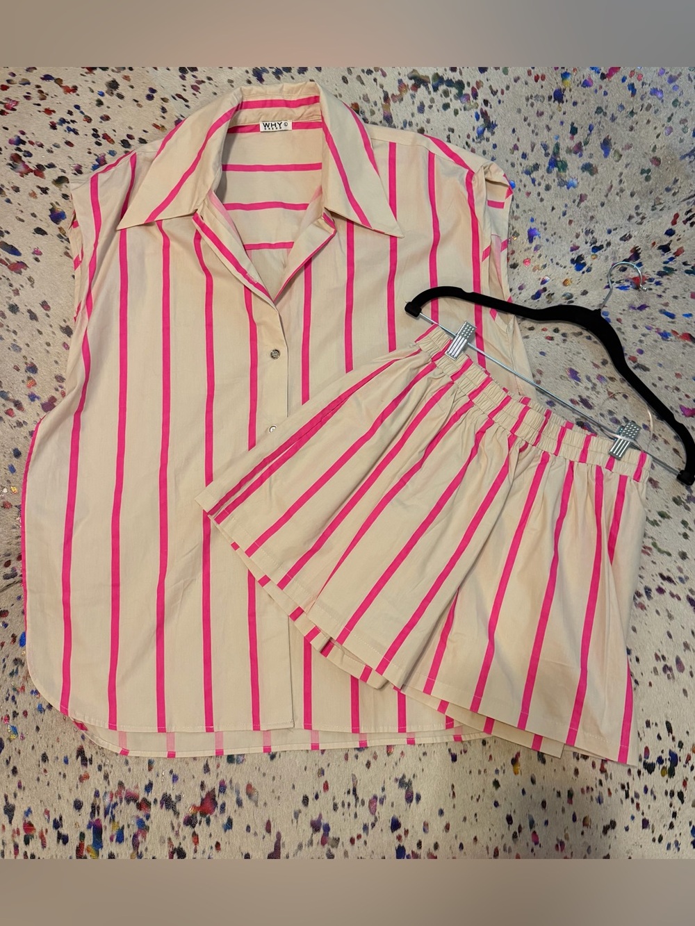 NWOT Cream & Pink Striped Matching Set